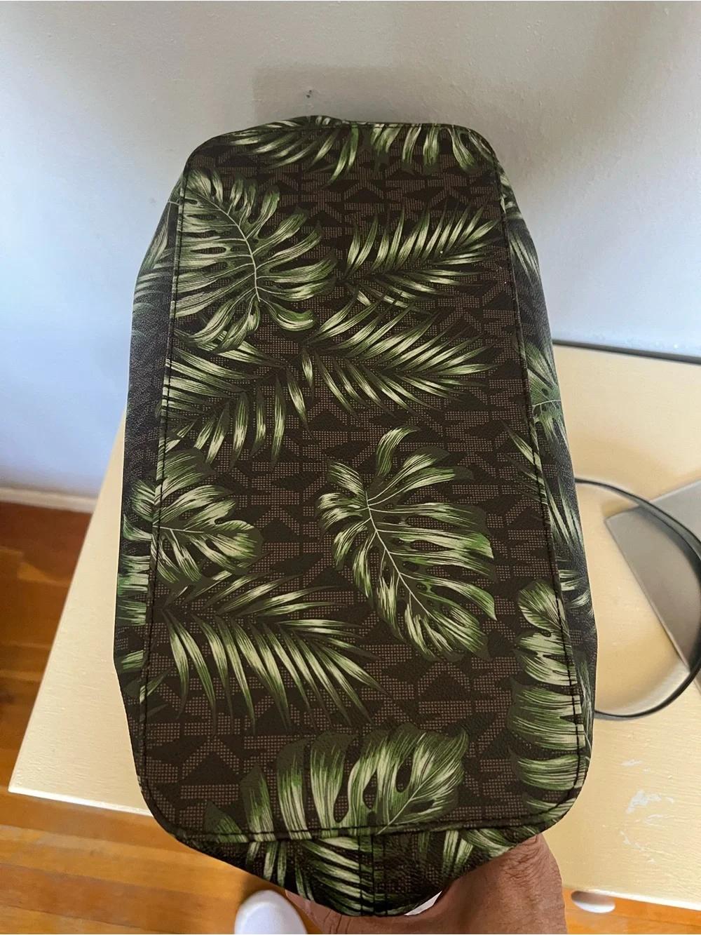 Michael Kors Green Palm-Print Tote with Gold Hardware
